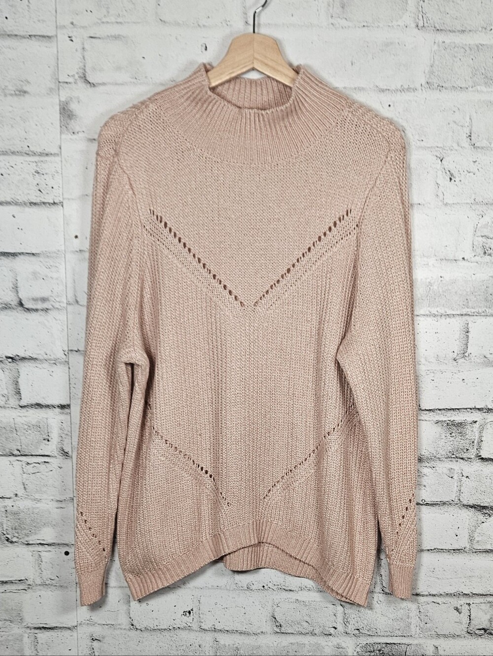 In Every Story Mock Neck Knit Sweater Blush Pink Pointelle Plus Size 1X